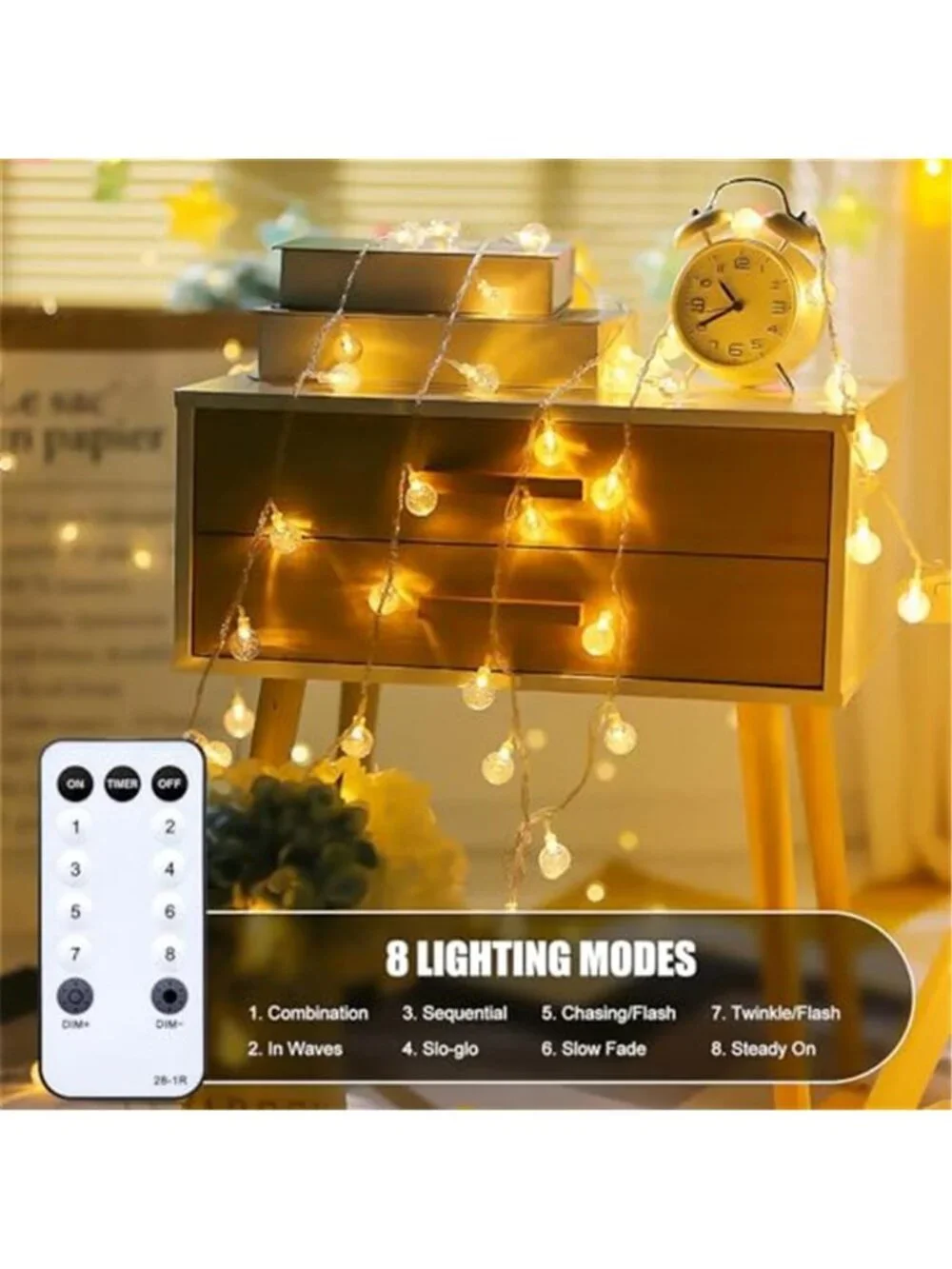 Globe String Lights - Plug in 33 ft 100 LED Crystal Globe Fairy Lights